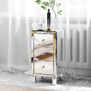 VINGLI 3-Drawer Silver Mirrored Bedside Tables Narrow Nightstand