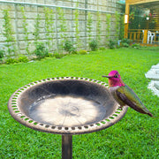 VINGLI Antique Copper Pedestal Bird Bath With Solar Fountain