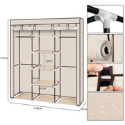 VINGLI Canvas Wardrobe Fabric Wardrobe Organiser with 2 Clothes Rails