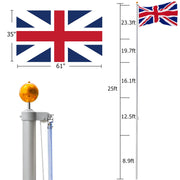 VINGLI Upgraded 25FT Sectional Aluminum Flagpole  United Kingdom Flag