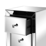 VINGLI 3-Drawer Silver Mirrored Bedside Tables Narrow Nightstand