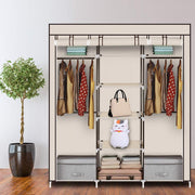 VINGLI Canvas Wardrobe Fabric Wardrobe Organiser with 2 Clothes Rails