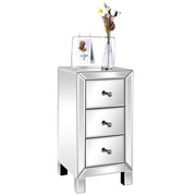 VINGLI 3-Drawer Silver Mirrored Bedside Tables Narrow Nightstand