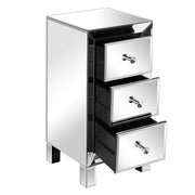 VINGLI 3-Drawer Silver Mirrored Bedside Tables Narrow Nightstand