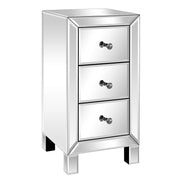 VINGLI 3-Drawer Silver Mirrored Bedside Tables Narrow Nightstand